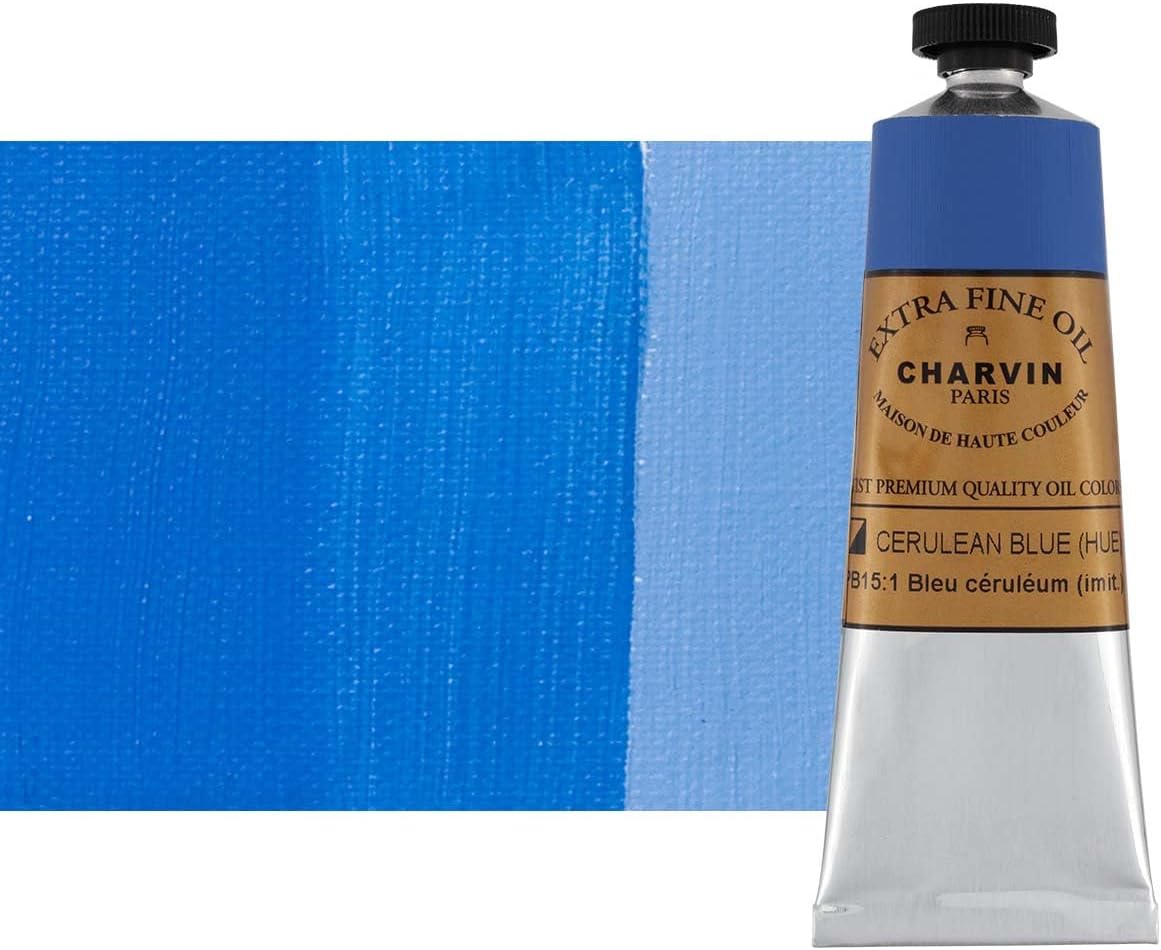 Charvin Extra Fine Oil Paint, Cerulean Blue Hue 60 ml - Triple-Milled, Rich Texture, Poppy Oil-Based, Light-Fast, Handmade, Archival Quality