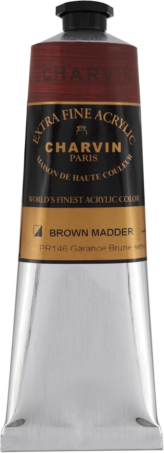Charvin Extra Fine Professional Acrylic Paint - Brown Madder, 150ml Tube, Triple-Milled, Lightfast Pigments, Open Stock Artist Acrylic Paints in Nature-Inspired Hues