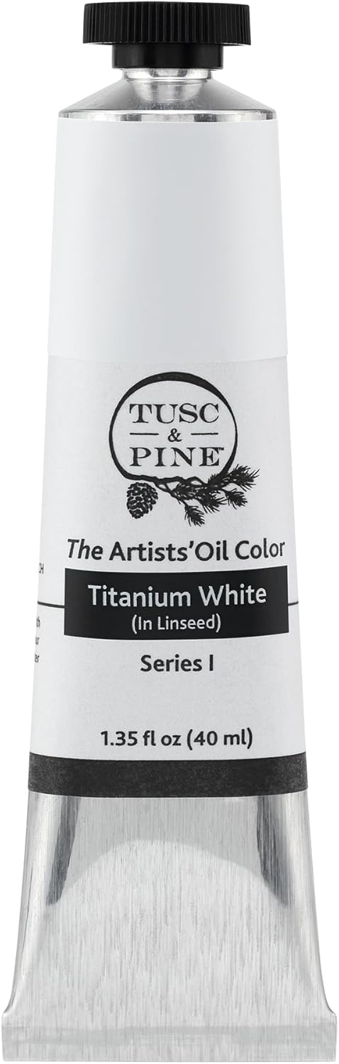 Tusc & Pine Artist Oil Paint - Titanium White (In Linseed), 40ml, Non-Yellowing, Rich & Creamy Consistency, Maximum Pigment Load, Small Batch Milled Oil Paints Made in the USA for Professional Artists