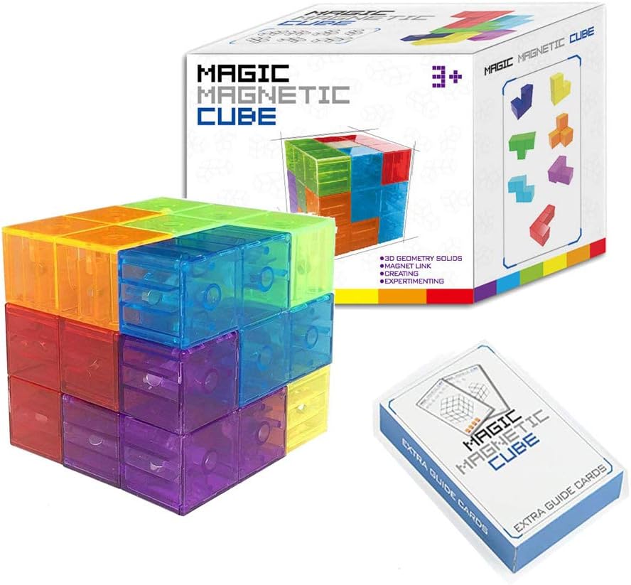 2-Pack Wtohobby Magnetic Soma Cube Block- Children's Educational Toys Magnetic Tiles for Kids Stress Relief Toy Puzzle Cubes to Develops Intelligence, Ideal for Birthday Gifts (Crystal, 2 Pack)