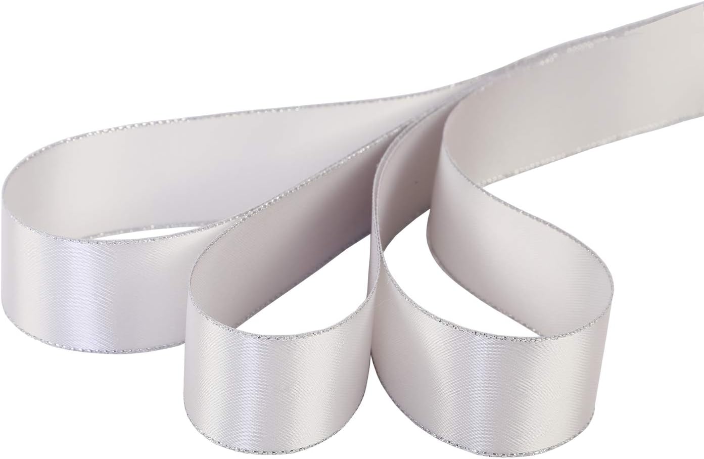ITIsparkle 1" Inch Double Faced Satin Ribbon 25 Yards with Silver Edges, 1" X 25Yd - Shell Grey