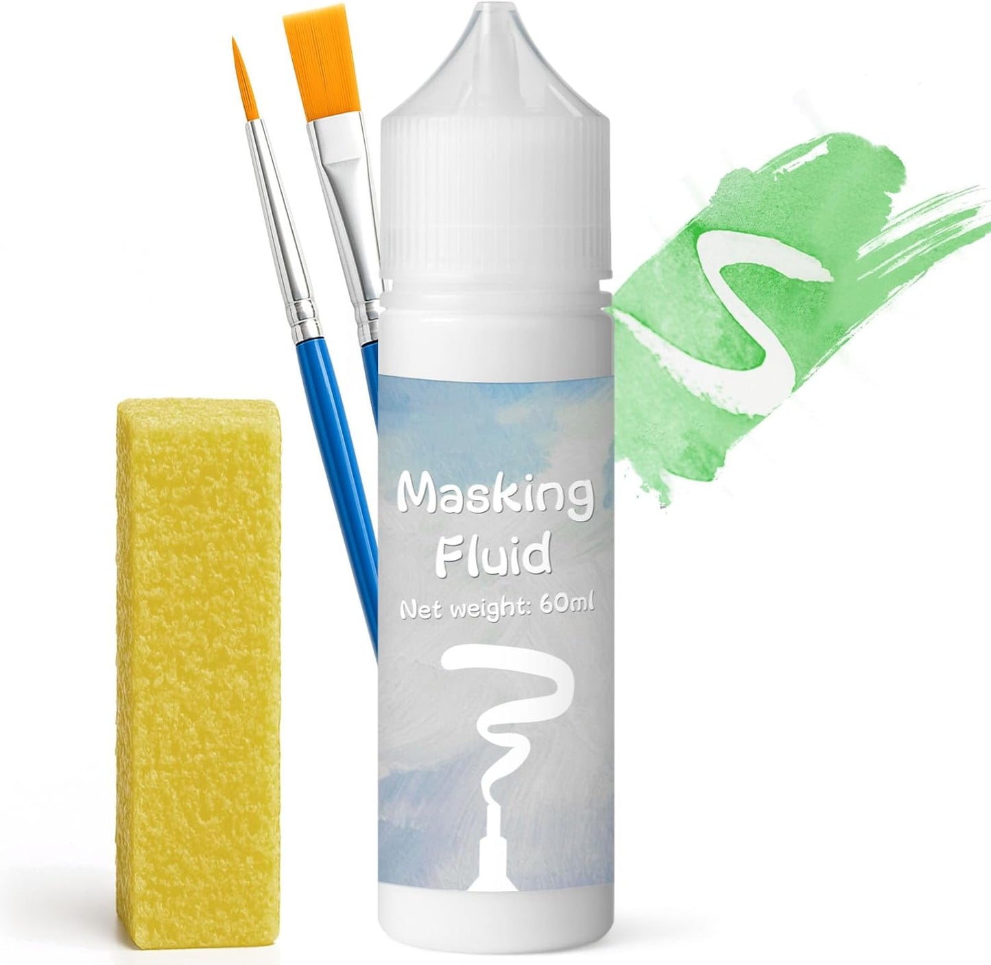 White Masking Fluid for Watercolor Painting 60ml, Resistant Ink and Pouring Paint, Watercolor Masking Fluid Keeps Areas Colorless and Edges Sharp