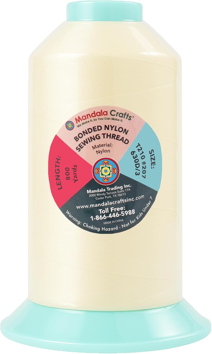 Mandala Crafts Size 207 630D T210 Bonded Nylon Thread Ivory Heavy Duty Sewing Threads - 800 YDs Tex 210 Thread for Leather, Jeans, Weaving, Outdoor Marine Upholstery Threads