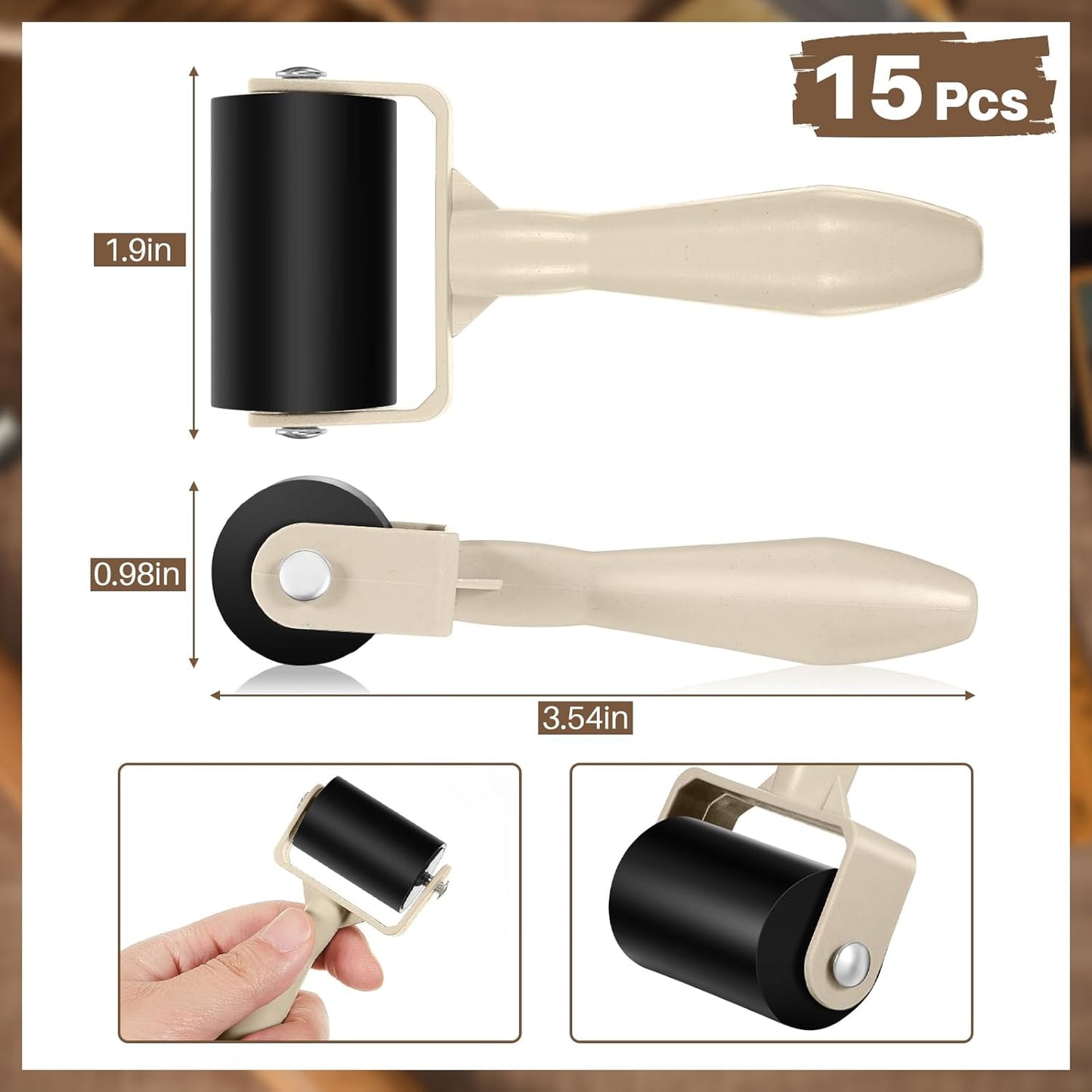 Frienda 15 Pcs Rubber Brayer Rollers 1.9 Inch Rubber Ink Roller for Gluing Printing Inking Block Paper Crafting Press Printmaking Wallpaper Stamping Scrapbooks Crafting Art DIY