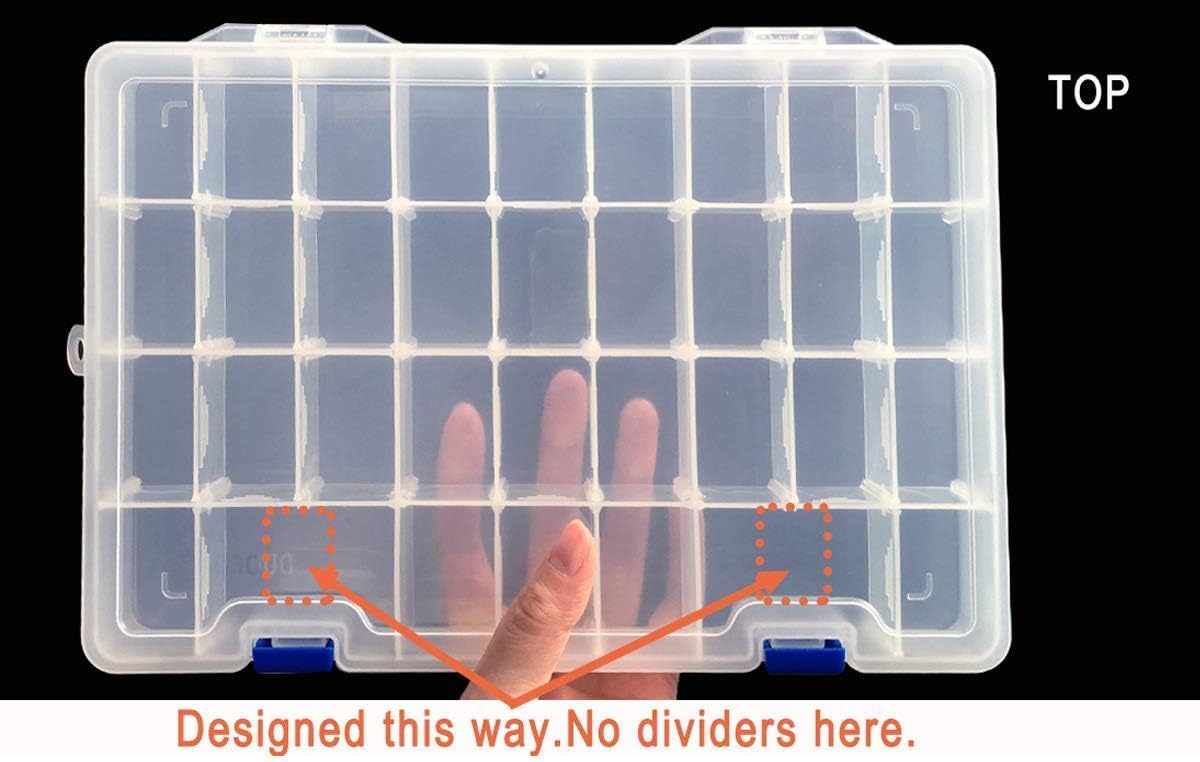 Qualsen Plastic Organizer Storage Box with Adjustable Dividers, Fishing Tackle Box and Bead Organizer Box for Jewelry, Beads, Earrings, Tools, Fishing Hooks, and Small Accessories（34 Grid x 4）