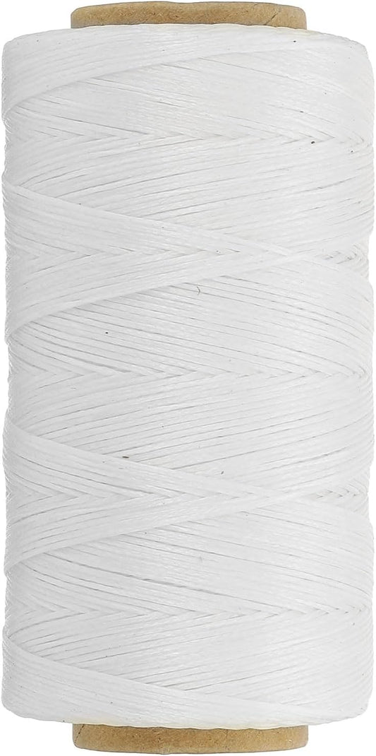 PATIKIL 284 Yard Flat Waxed Thread 150D 1mm Leather Sewing Cord for Repairing Shoes Bags Wallets Jewelry Making DIY Leather Craft, White