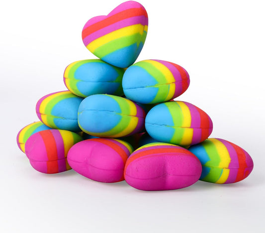 AmoreAngel Crafts 16 Pcs Heart Shaped Erasers，Pencil Erasers，Easy to Hold Rainbow Colorful Eraser，Pink Erasers,Back to School Supplies，Office Use