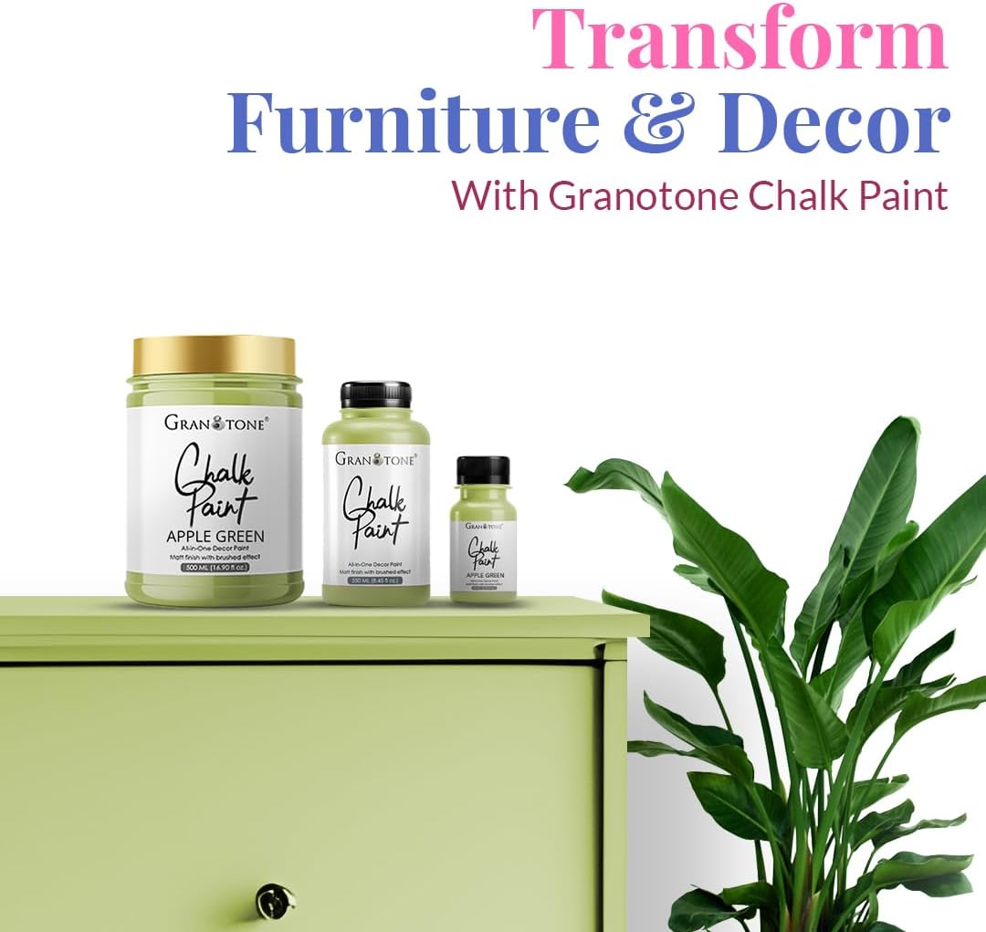 GRANOTONE Chalk Paint for Furniture | Matt-Finish Water-Based Acrylic Paint for Wood, Walls, Metal, Glass, Paper, Fabric Canvas | Maximum Coverage Chalk Paint for Kids & Adults, 500 Ml (AP GREEN)
