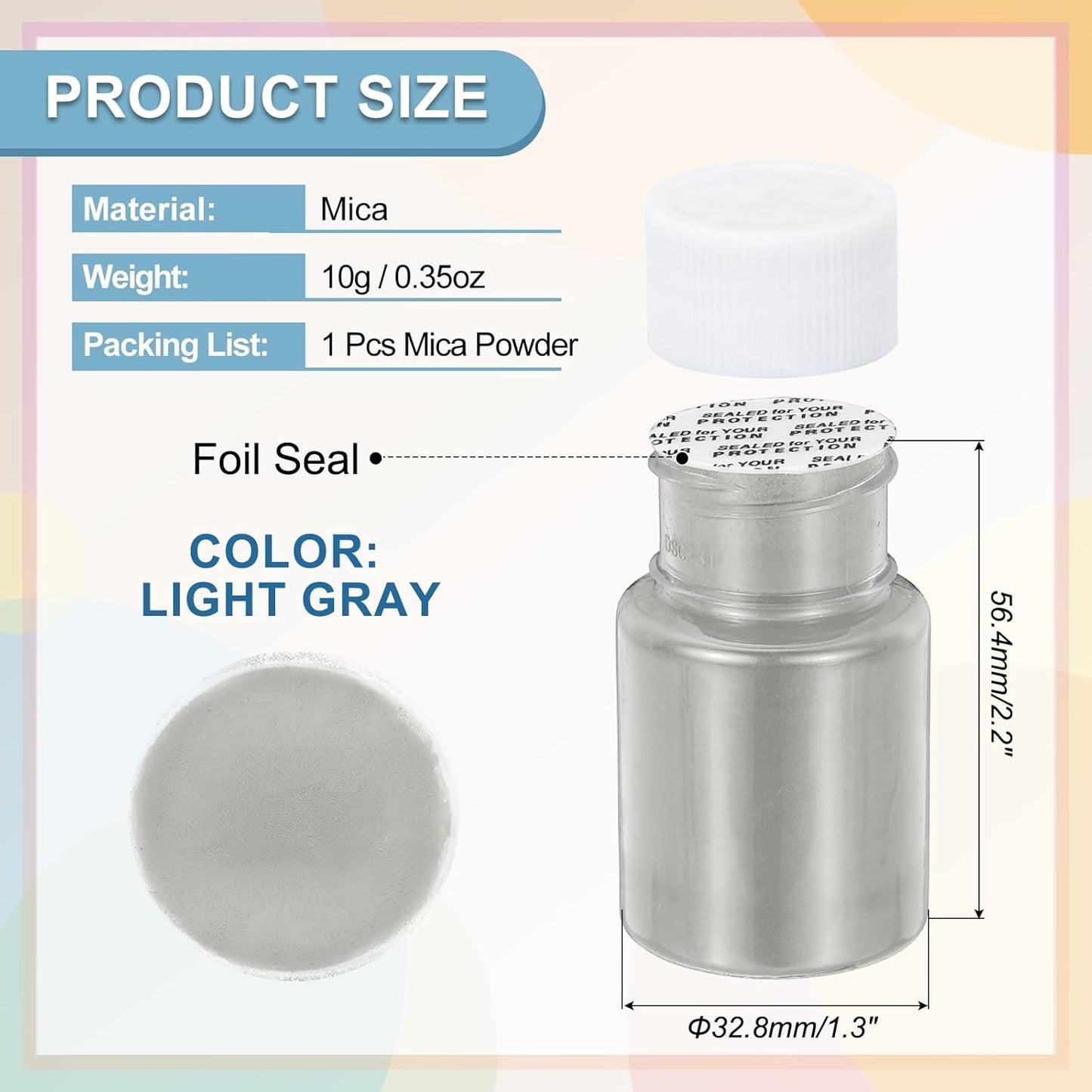 uxcell 10g/0.35oz Cosmetic Grade Mica Powder, 600 Mesh Mica Powder Natural Resin Epoxy Pigment Powders for Casting Resin, Candle Dye, DIY Nail Polish and Lip Gloss, Light Gray