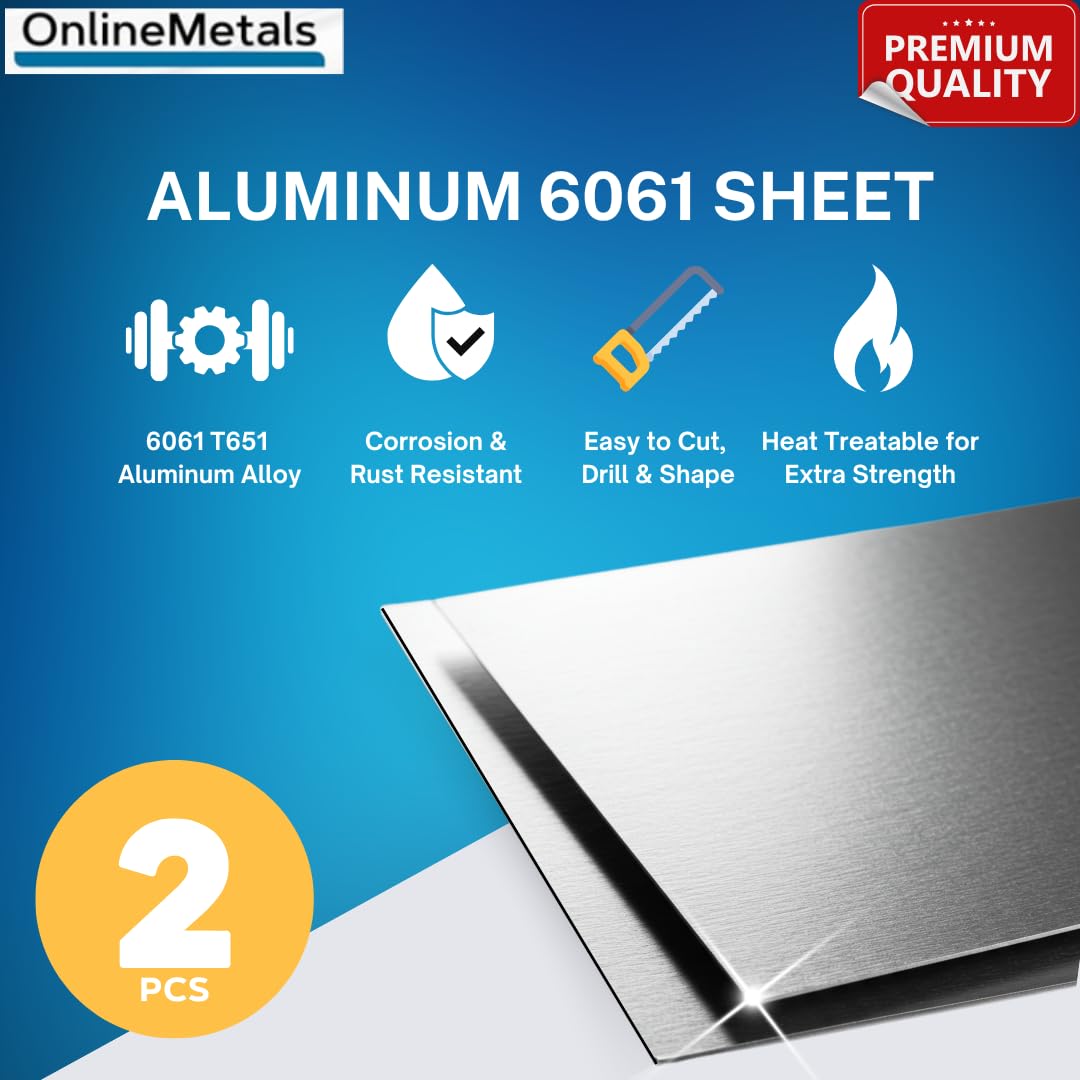 OnlineMetals 6061-T651 Aluminum Sheet – 6" x 12", 1/8" Thick, 2 Pcs | Flat Aluminum Plates for DIY Crafts, Hobby, Milling | Raw Metal Sheets for Jewelry Making, CNC, Cutting & Tooling Plate Use