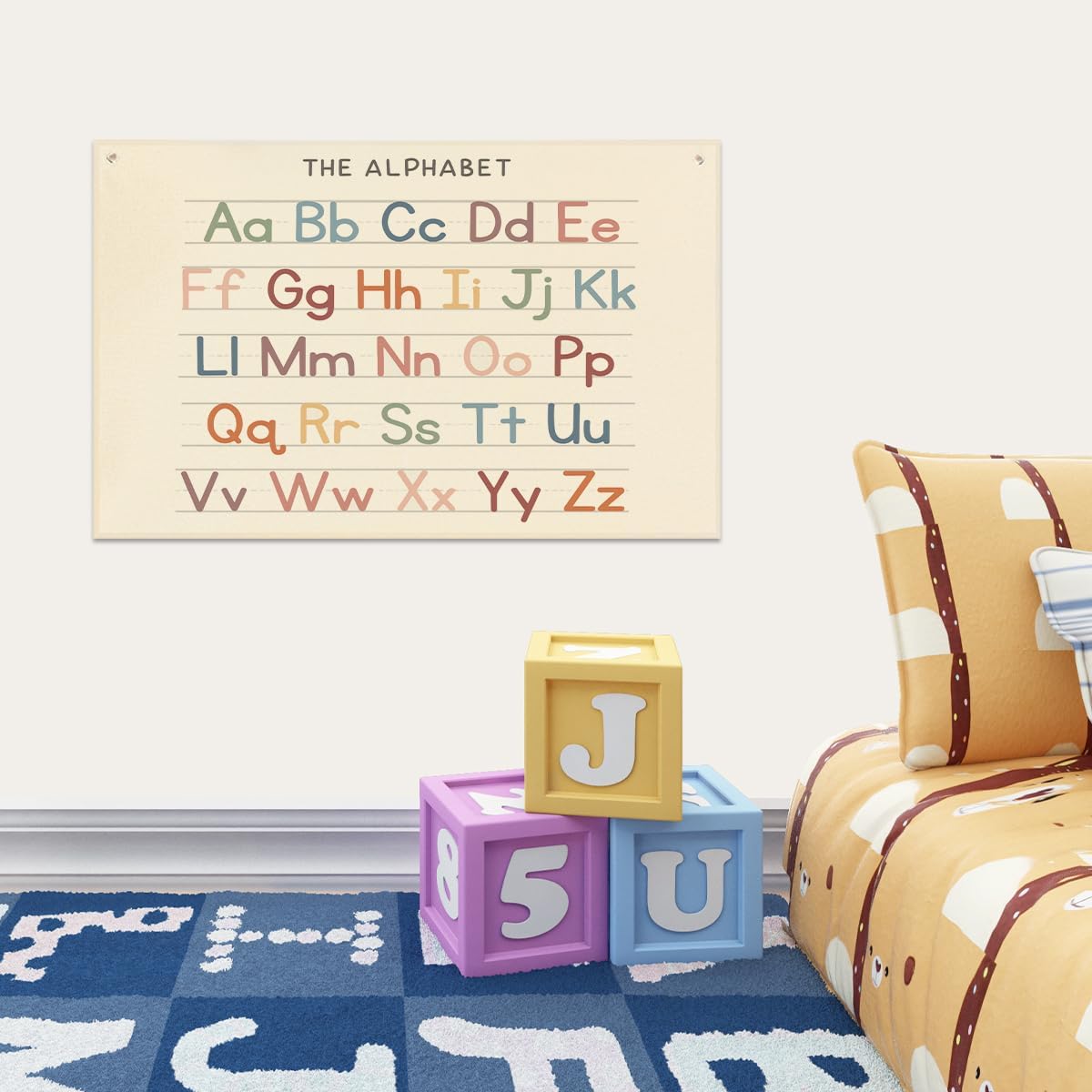 Alphabet Banner Playroom Decor Banner Canvas 21 in x 33 in Hanging Flag Perfect for Kids Nursery and Playroom Wall Stylish Room Decor for Boys and Girls