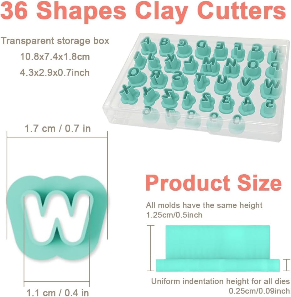 26pcs Alphabet Shape and 10pcs 0-9 Number Clay Cutters, Polymer Clay Cutting Tools for Earrings Jewelry Making, Clay Jewelry Making Kit, Letter Cookie Cutters