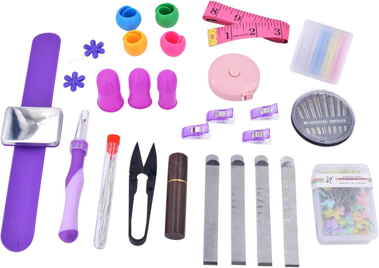 Hand Sewing Essential Kit | Featuring THIK-Grip Thimble [3 Sizes] | Including Needles (55) - Fabric Clips (4) - Pins (100) & More Supplies