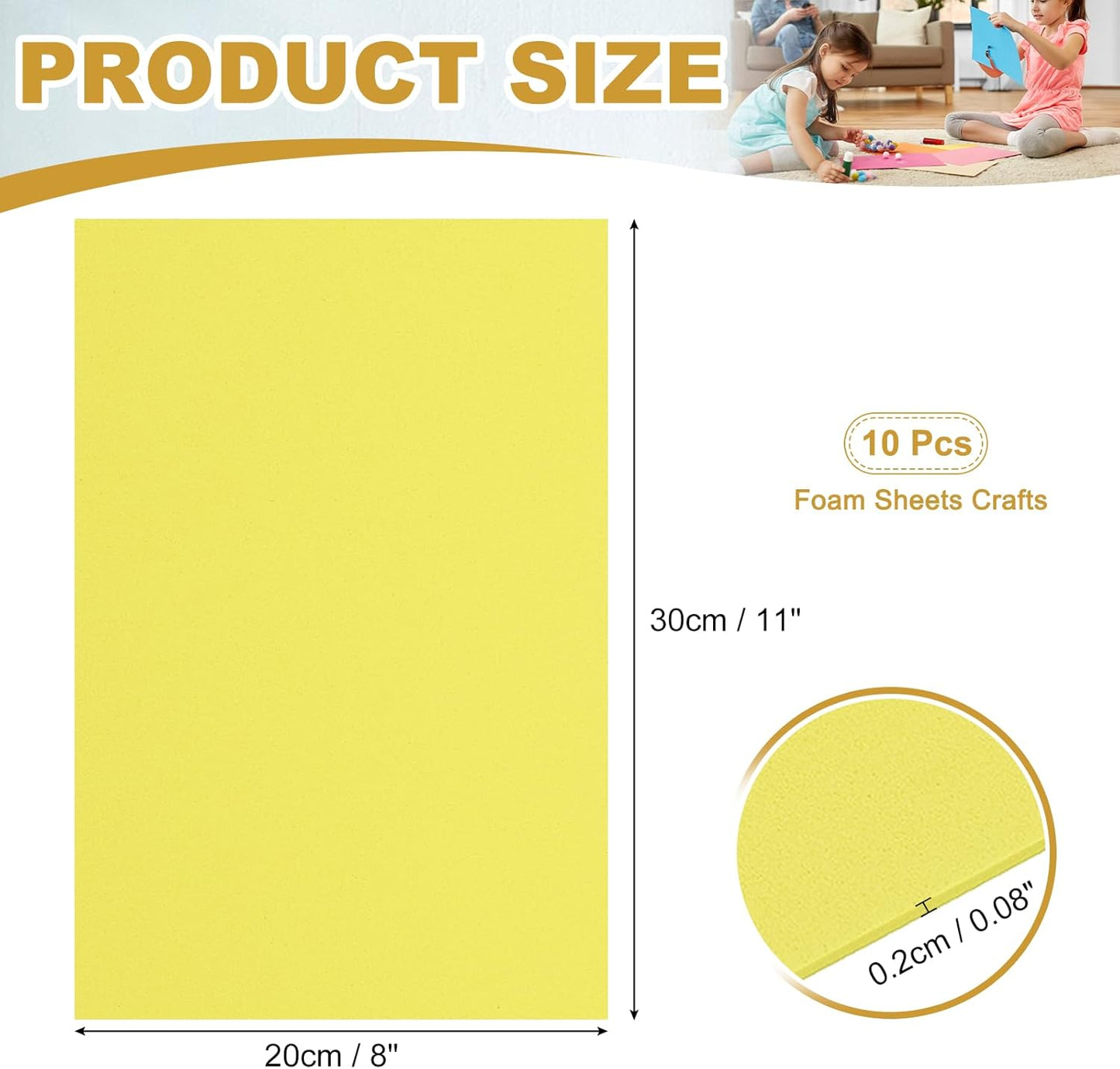 uxcell 10 Pcs Yellow EVA A4 Foam Sheets Crafts, 12 x 8 Inch Foam Paper for DIY Crafts Project Classroom Scrapbook Art Cards Home Office Decoration (2mm Thick)