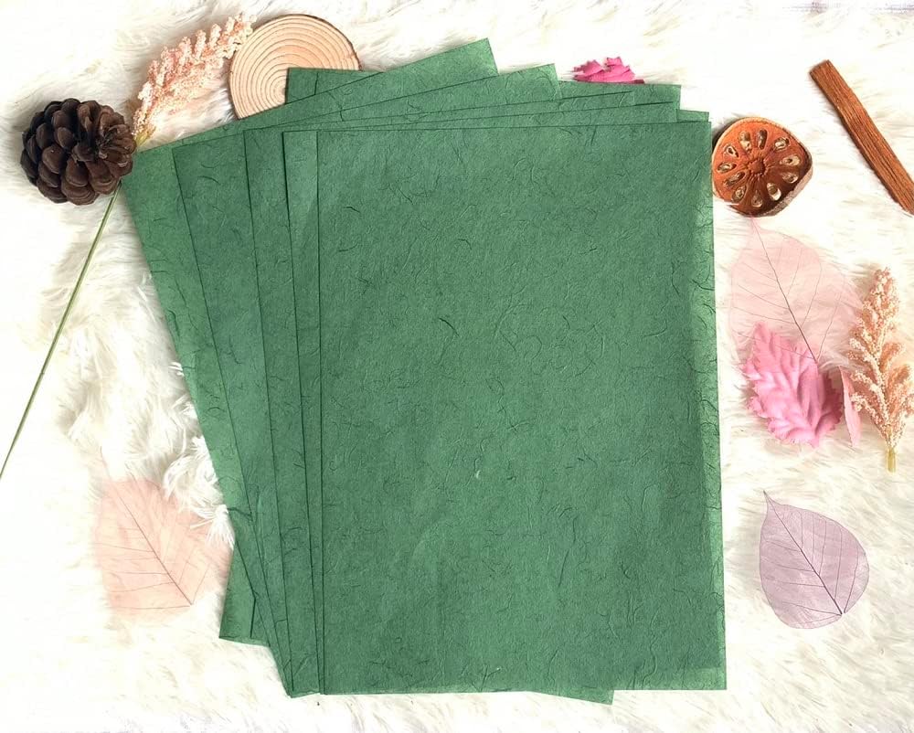 50 Sheets A4 Natural Fiber Mulberry Tree Mulberry Paper Sheets Art Tissue Washi Paper Design Craft Art Origami Suppliers Card Making DIY Crafts (Green Tone, A4)