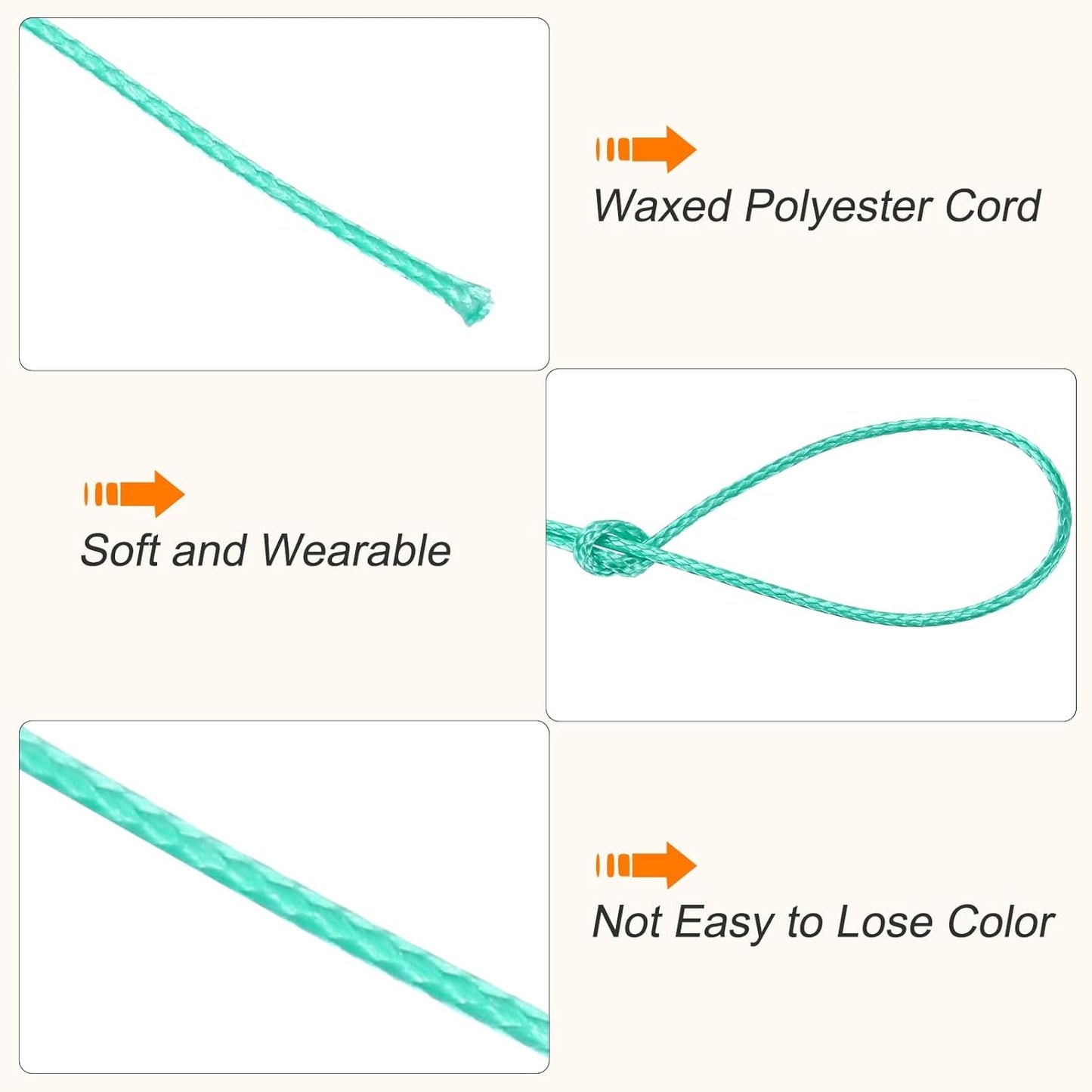 MECCANIXITY Waxed Cord 0.5mm Waxed Polyester Cord 175 Yard Wax String for Bracelet Making, Necklaces, Beading, Jewelry Making and DIY Crafts(Cyan)