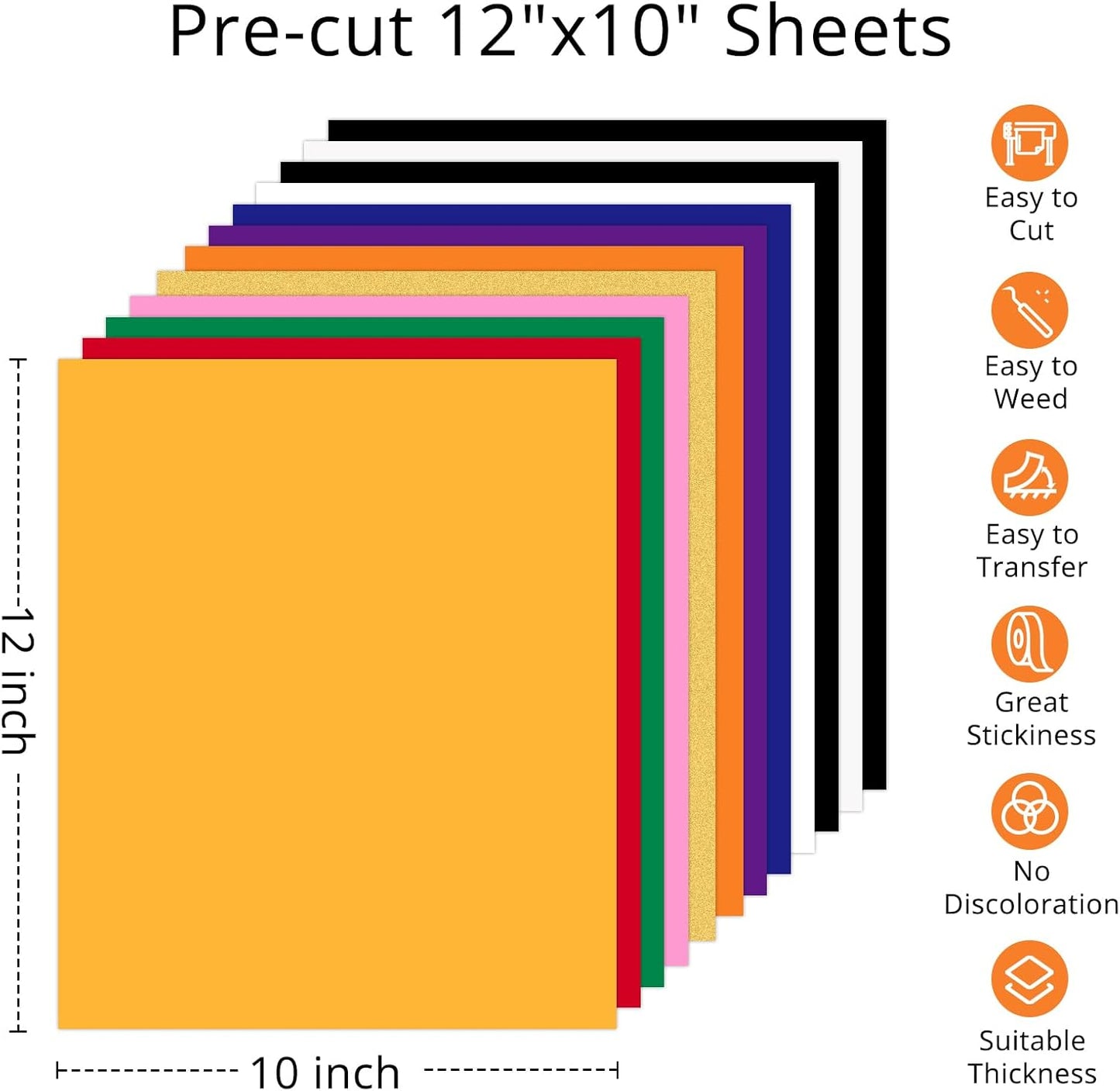 HTVRONT HTV Heat Transfer Vinyl -13 Pack HTV Vinyl, 12" x 10" Iron on Vinyl for T Shirts, 10 Assorted Premium Colors Heat Transfer Vinyl for All Cutting Machines