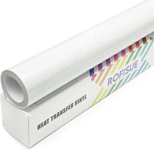 Rainbow White Glitter Heat Transfer Vinyl 12Inch*6FT Glitter Iron on Vinyl for T Shirts Easy to Cut and Weed Compatible with All Cutter Machines HTV Vinyl Iron onfor Cricut (Rainbow White)