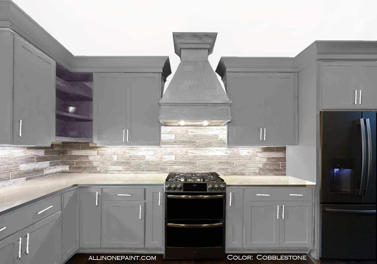 ALL-IN-ONE Paint, Durable cabinet and furniture paint. Built in primer and top coat, no sanding needed. Includes our 30 featured color card - Cobblestone (gray), Gallon