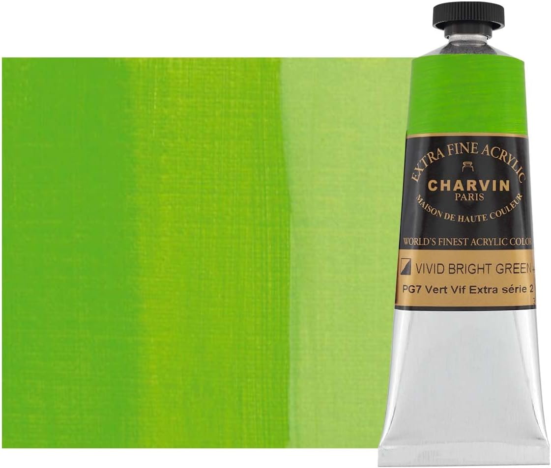 Charvin Extra Fine Professional Acrylic Paint - Vivid Bright Green, 60ml Tube, Triple-Milled, Lightfast Pigments, Open Stock Artist Acrylic Paints in Nature-Inspired Hues
