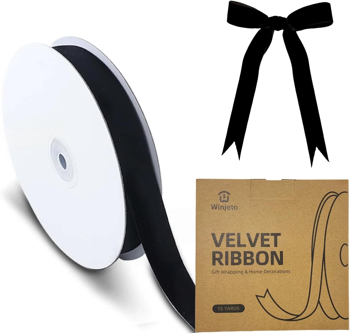 15 Yards Velvet Ribbon 1 Inch Single Face Black Velvet Ribbon Spool Prefect for Wedding, Ribbons for Gift Wrapping, Vintage Christmas Decor Tree Ornaments Wreath Hair Bows, Ribbons for Crafts