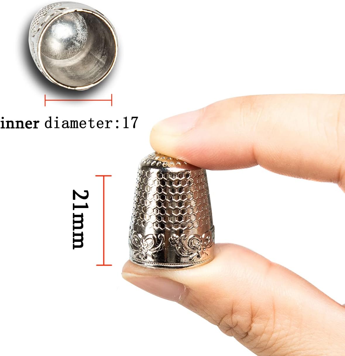 ZESION 4Pcs Sewing Thimbles, Metal Thimbles for Hand Sewing Finger Protector, Quilting Craft Accessories for Knitting Needlework DIY Tools, Silver