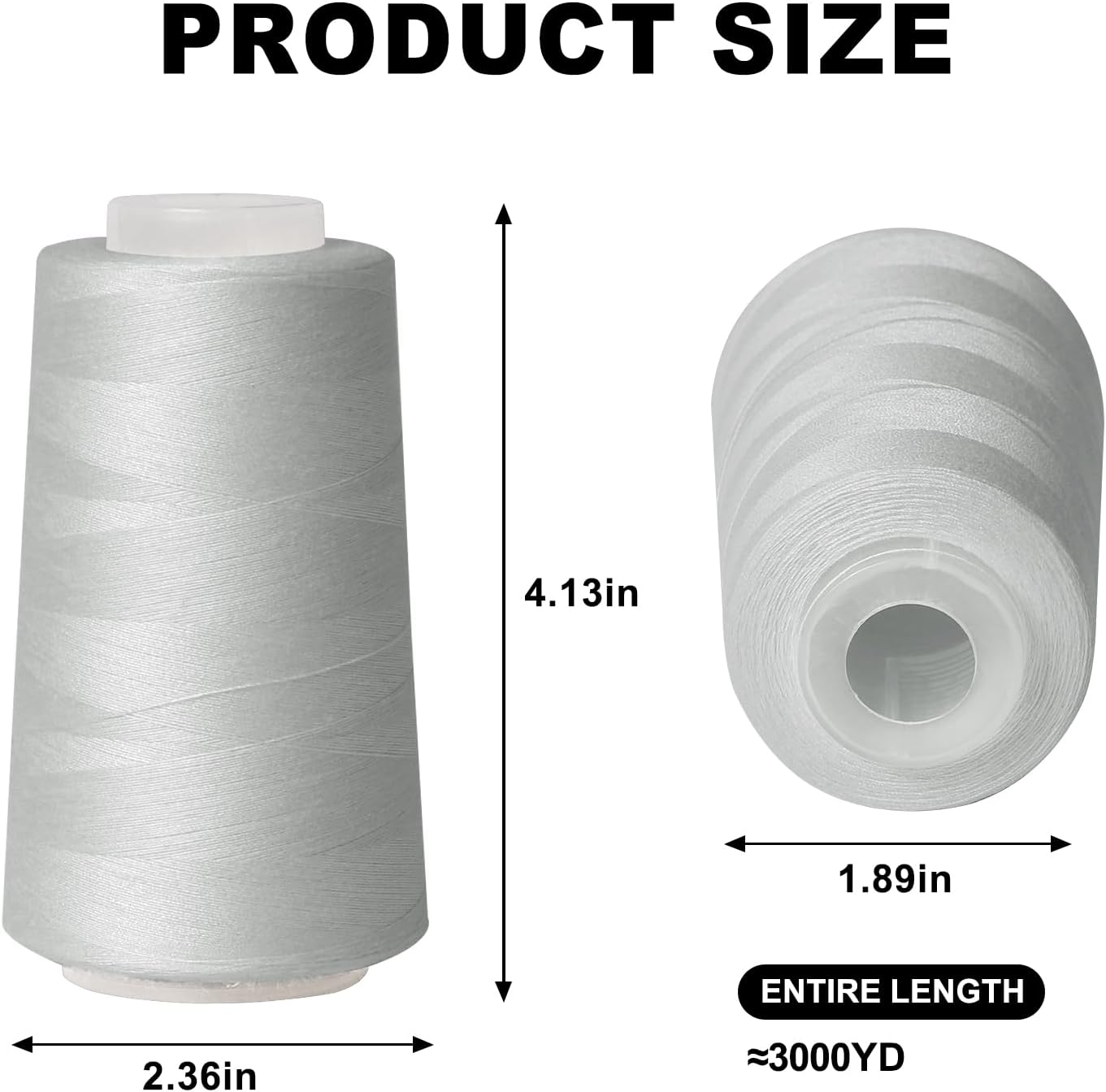 Sewing Thread Cone Set, 2 Pack Serger Thread, 3000 Yards Each, All Purpose Thread for Sewing, Quilting, Machines, Overlock, Merrow & Hand Embroidery (Grey*2)