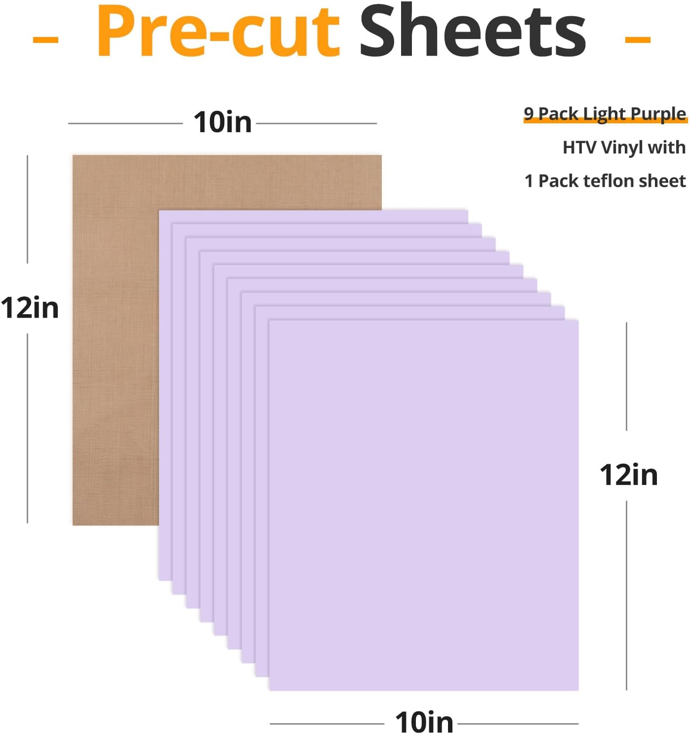 HTVRONT Light Purple Heat Transfer Vinyl Bundle - 10 Pack 12" x 10" HTV Vinyl for T-Shirt, Light Purple Iron on Vinyl for All Cutting Machine or Heat Press Machine