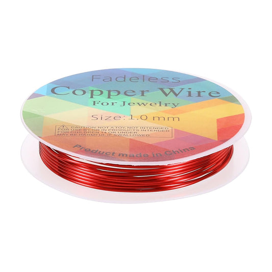 HARFINGTON 5ft Jewelry Wire, 18 Gauge (1mm) Brass Craft Soft Metal Tarnish Resistant Copper Beading Wire for Jewelry Making Supplies Crafting, Bright Red