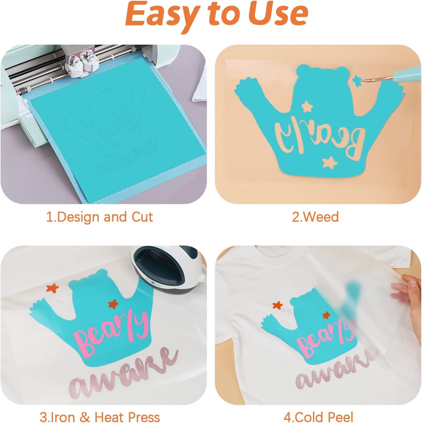 HTVRONT HTV Vinyl Rolls Heat Transfer Vinyl - 12" x 5ft Orange HTV Vinyl for Shirts, Iron on Vinyl for All Cutter Machine - Easy to Cut & Weed for Heat Vinyl Design (Orange)