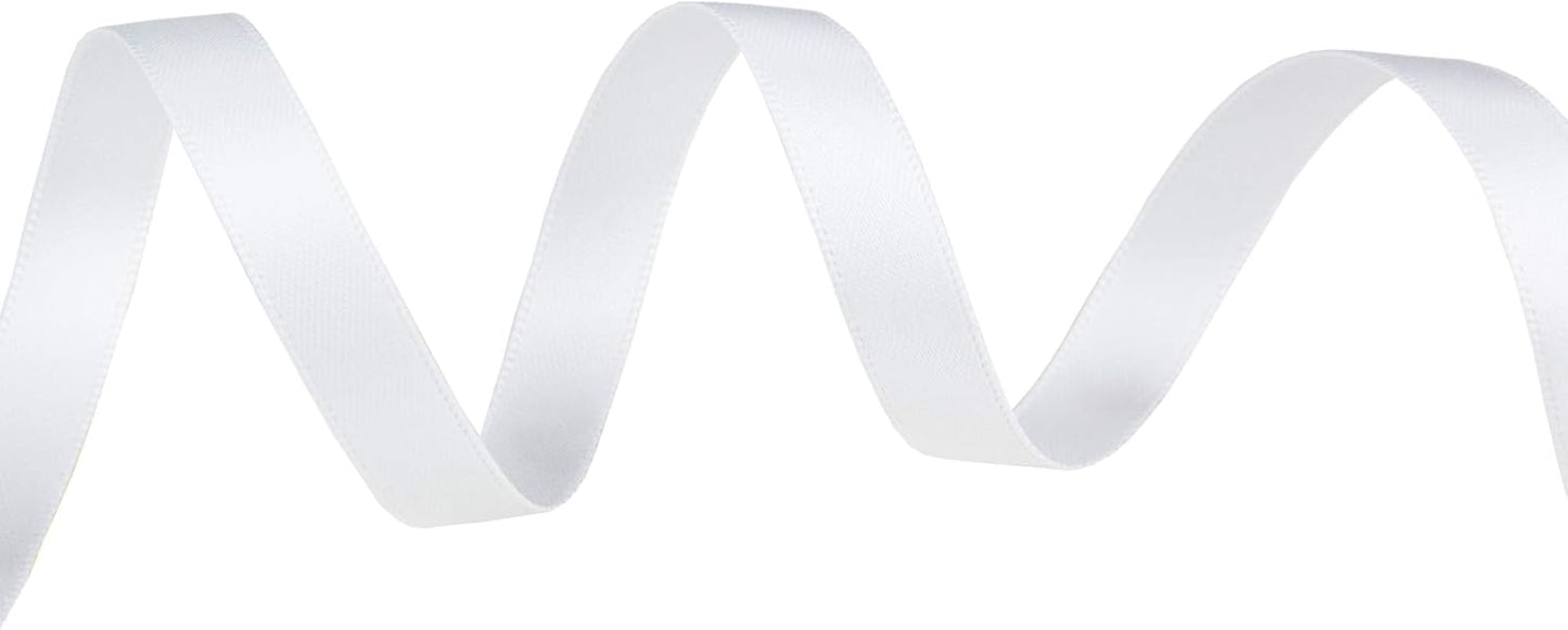 VATIN 3/8 inches Double Faced White Polyester Satin Ribbon - 50 Yards for Gift Wrapping Ornaments Party Favor Braids Baby Shower Decoration Floral Arrangement Craft Supplies