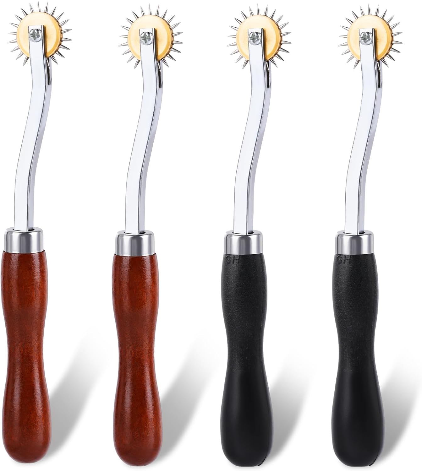 JNENERY 4PCS Tracing Wheel Sewing Tool,Professional Stitch Marking Spacer,Wood and Stainless Steel Pounce Wheel,Pounce Wheel for Sewing Patterns with Wooden Handle forTracing Paper and Leather Crafts