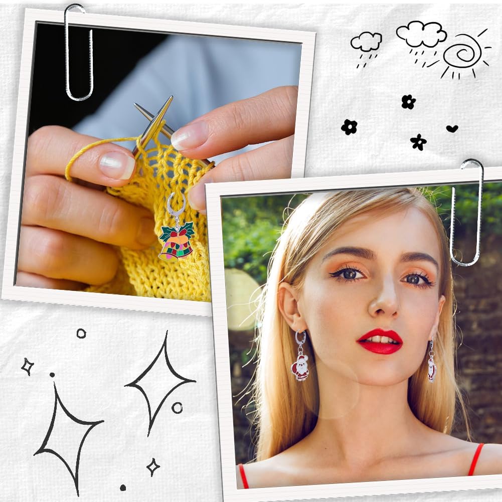 SUNNYCLUE 1 Box 20pcs Christmas Stitch Markers Knitting Crochet Knitting Markers Leverback Hoop Stitch Marker Enamel Crochet Knitting Markers for Knitting Weaving Sewing Needleworks DIY Craft Supplies