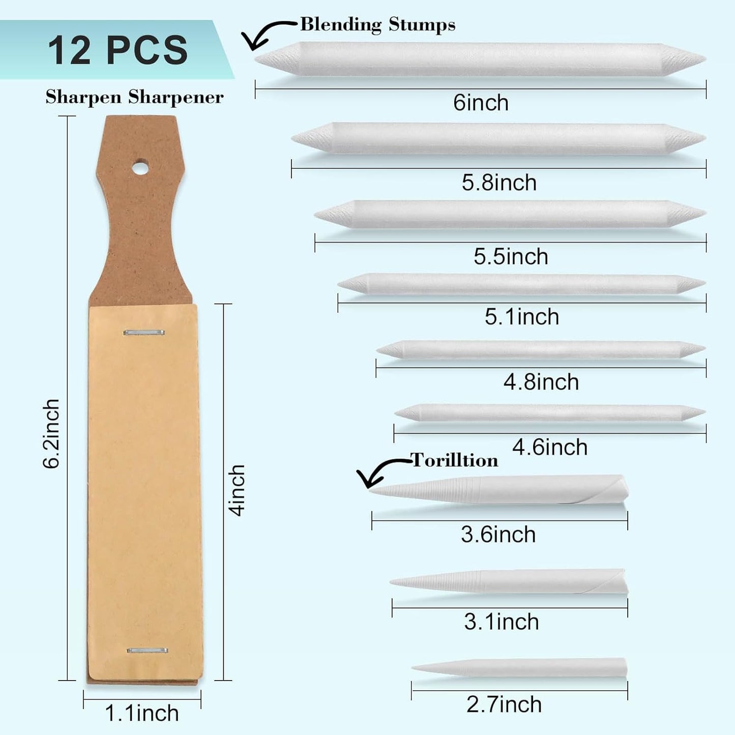 Jeimier 12 Pcs Blending Stumps for Drawing, Tortillions Blending Sticks for Beginner Drawing, Art Blenders, Blending Tools Paper Stumps for Shading Completed, Blending Pencil for Sketching, Softness