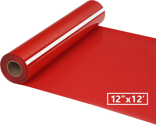 HTV Iron on Vinyl 12Inch by 12ft Roll Heat Transfer Vinyl for T-Shirt HTV Vinyl Rolls for All Cutter Machine - Easy to Cut & Weed for Heat Transfer Design (12ft, Red)