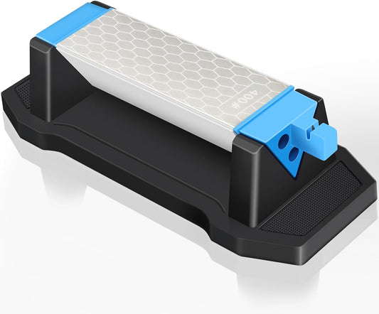 Diamond Sharpening Stone,3 Side 400/1000/6000 Grit Premium Industrial Diamond & Ceramic Whetstone Knife Sharpener Stone With Edge Grip holder and Non-slip Base