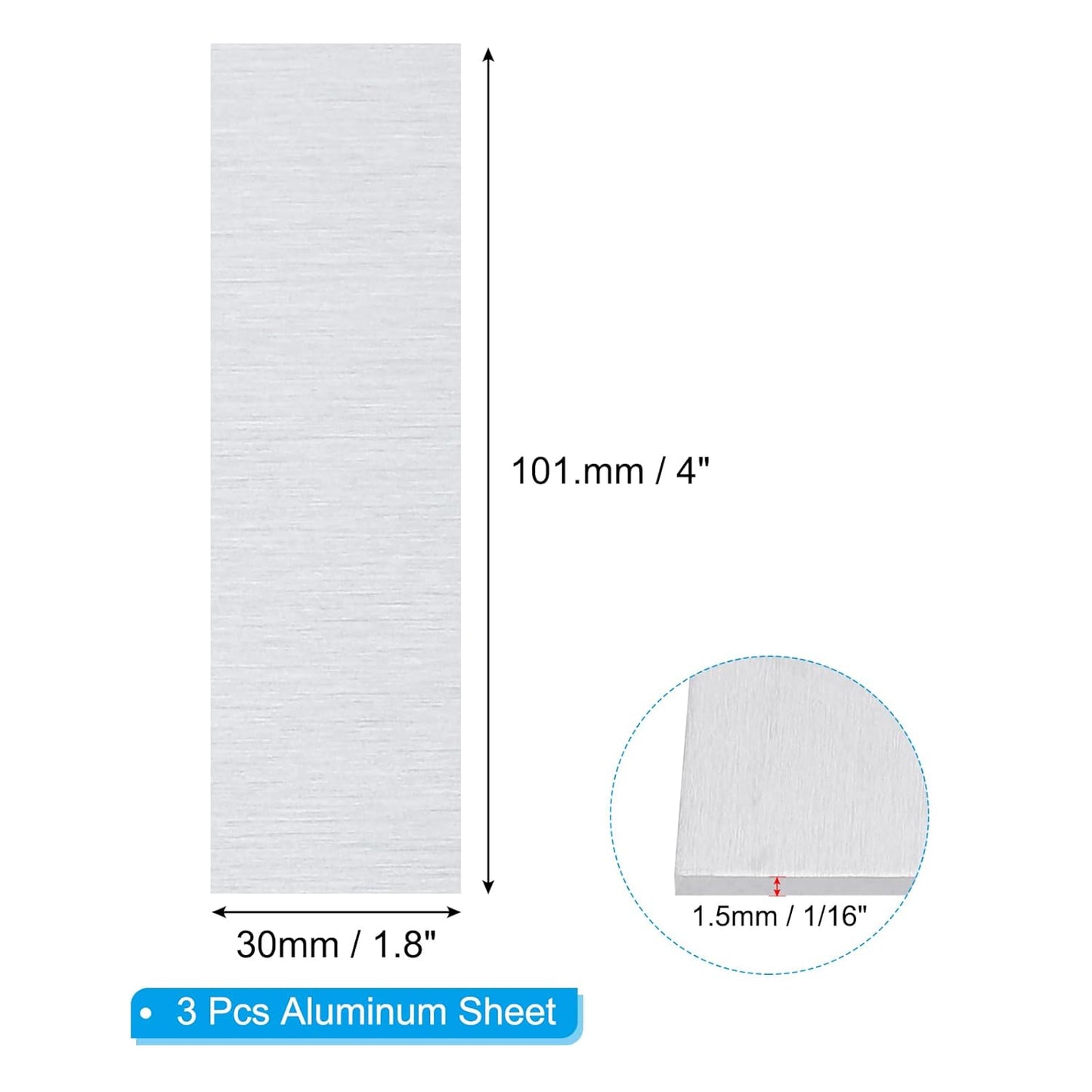PATIKIL 6061 T651 Aluminum Sheet Metal 4 x 1.18 x 1/16(0.0625") Inch 3Pcs Flat Plain Aluminum Plate Covered Stock with Protective Film, Heat Rectangle 1.5MM for Lndustry Crafting