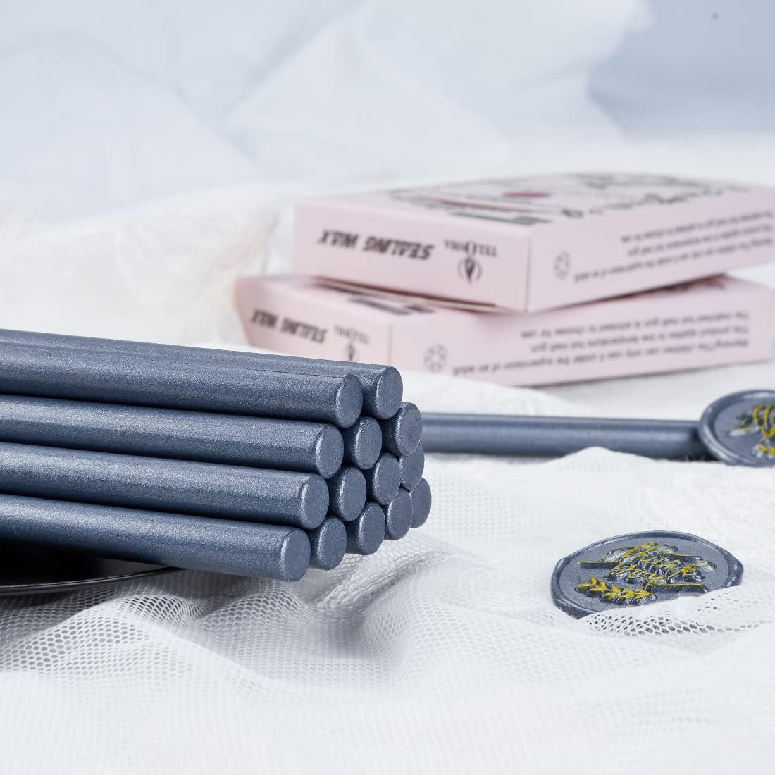 16 PCS Hot Glue Wax Sticks in Steel Blue Color for Mini Glue Gun, Make Wax Seals for Wedding Invitations Thanks Card Envelopes Gift Wrapping