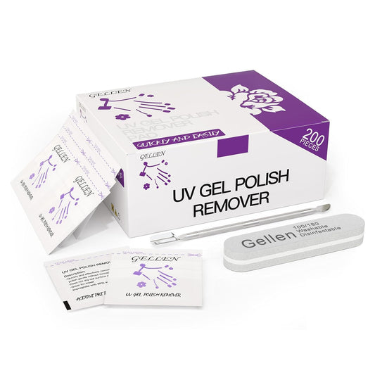 GELLEN Acetone Nail Polish Remover Pads, Professional Gel Polish Remover Pads, 200 Pack Travel Bulk Set with Tools, Individually Wrapped Quick & Effective Soak Off Remover for Salon Home