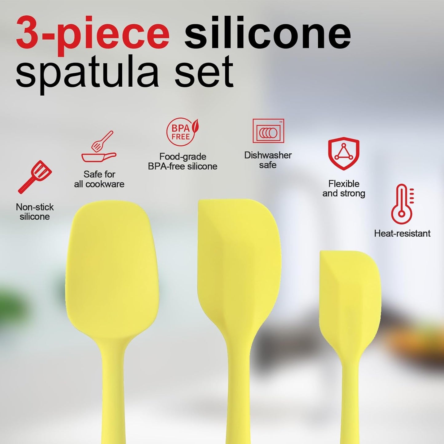 Silicone Spatula Set - Rubber Spatula - 600°F Heat Resistant Baking Spoon & Spatulas(Macaron Yellow)