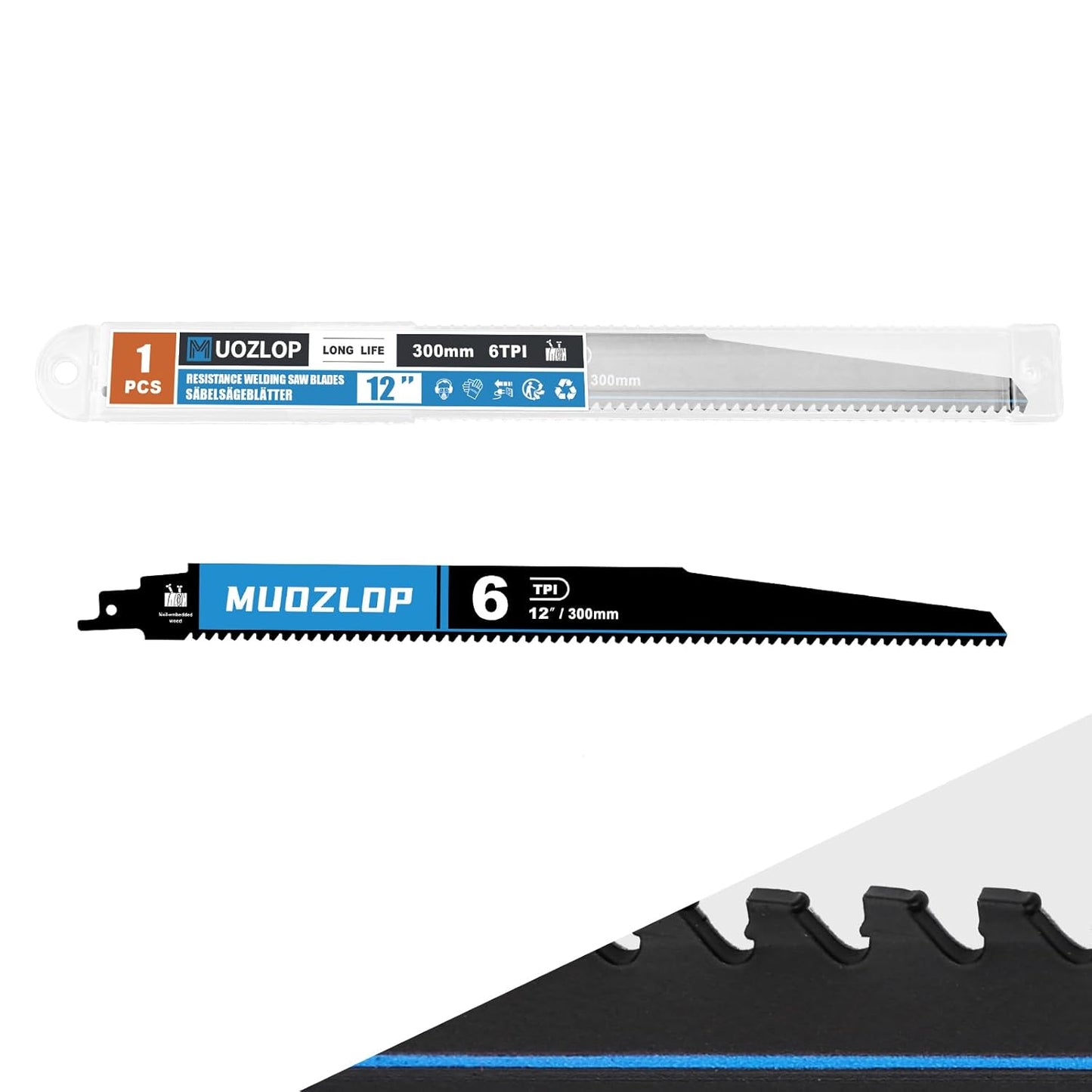 1 Pack 12 inch Reciprocating Saw Blades Set，6 TPI High Carbon Saw Blades for Wood with Nails ，Saw Blades with Organizer Case (1, 6T/12inch)