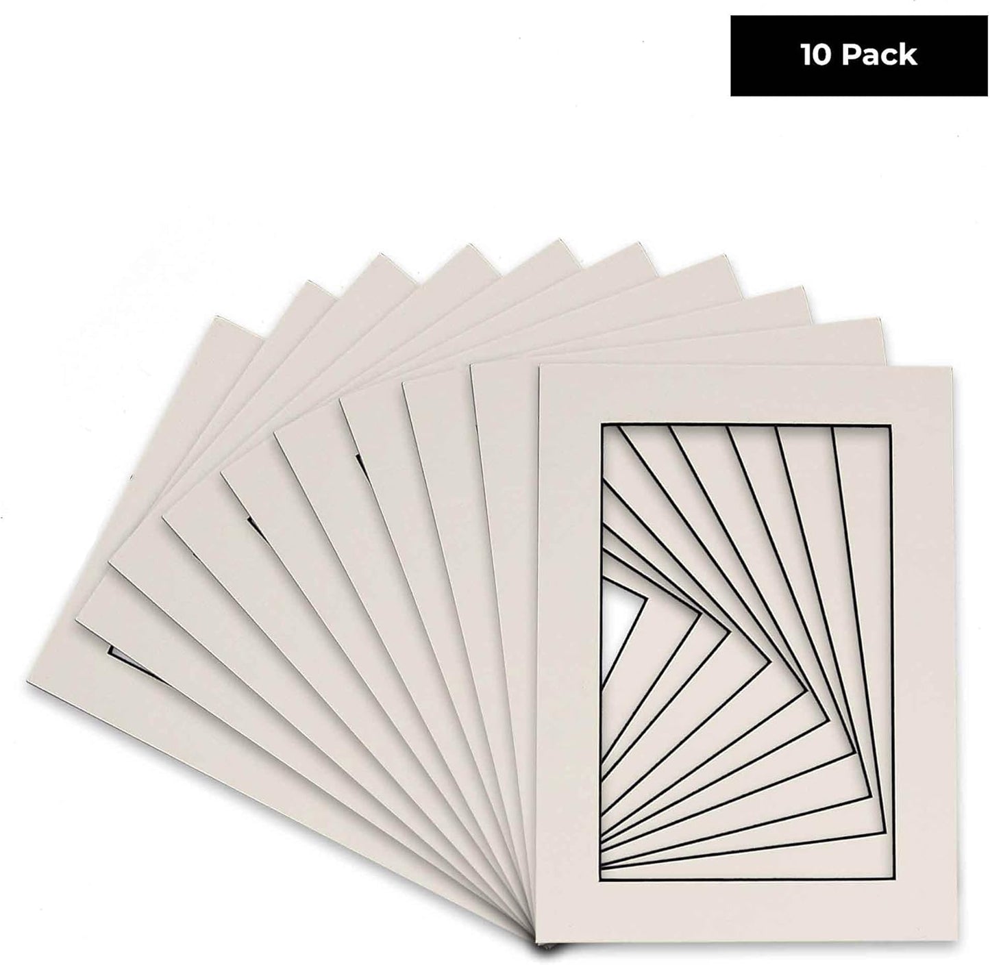 Pack of Ten 8.5x11 Mats Bevel Cut for 7x9 Photos - Acid Free White with Black Core Precut Matboards for Pictures, Photos, Framing - 4-ply Thickness