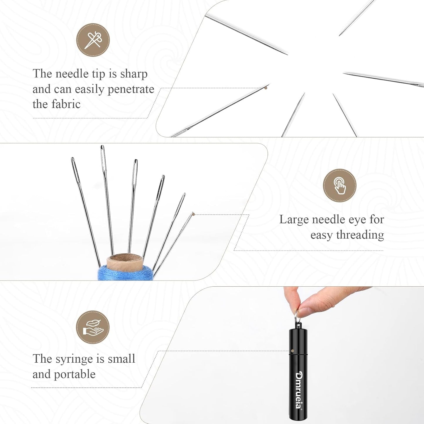 Dmrueia 60 Pcs Large Eye Embroidery Needles, 6 Sizes Hand Sewing Needles, Quilting Needles with Aluminum Tube, Sharp Needles for Art Crafts.