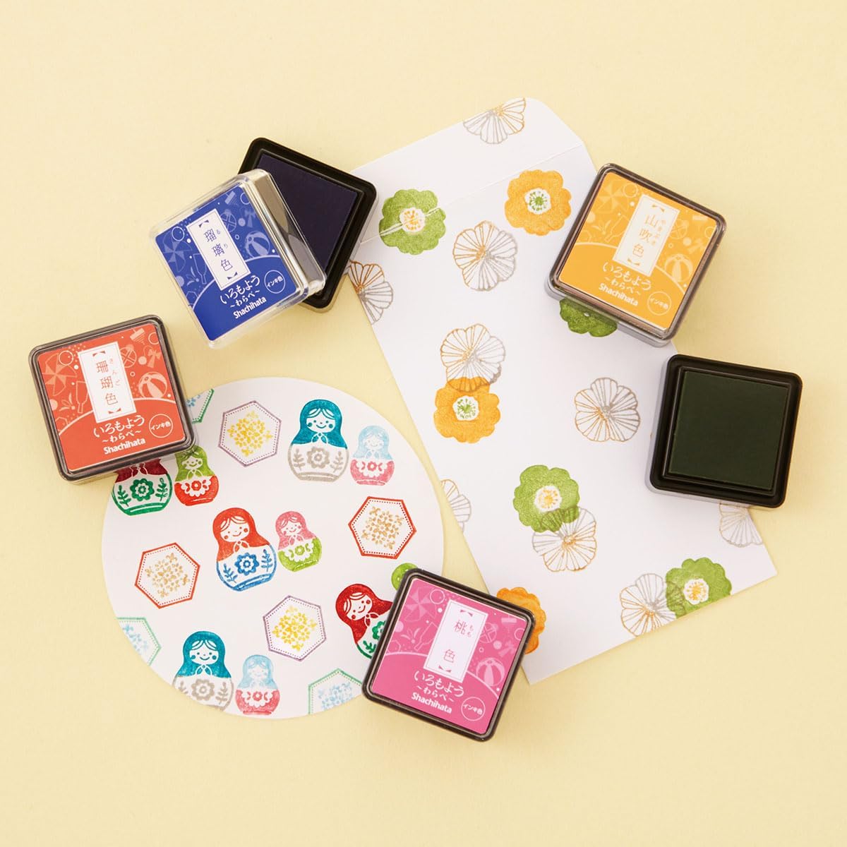 IROMOYO WARABE Stamp PAD, Small Traditional Japanese Ink Colour, Oil-Based Ink pad - Light Pale Pink