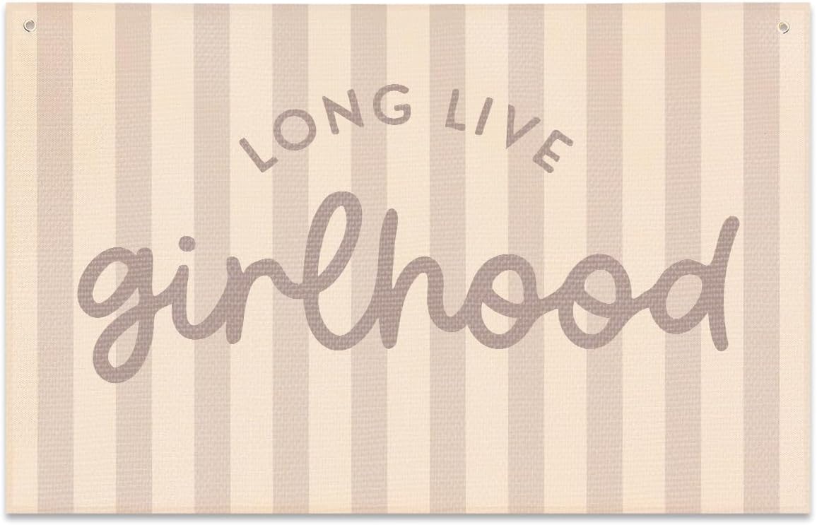 Long Live Girlhood Banner, Playroom Banner, Canvas Wall Hanging Flag Decor for Nursery Playroom Toddler Room, Girl Kids Room Decor Pink