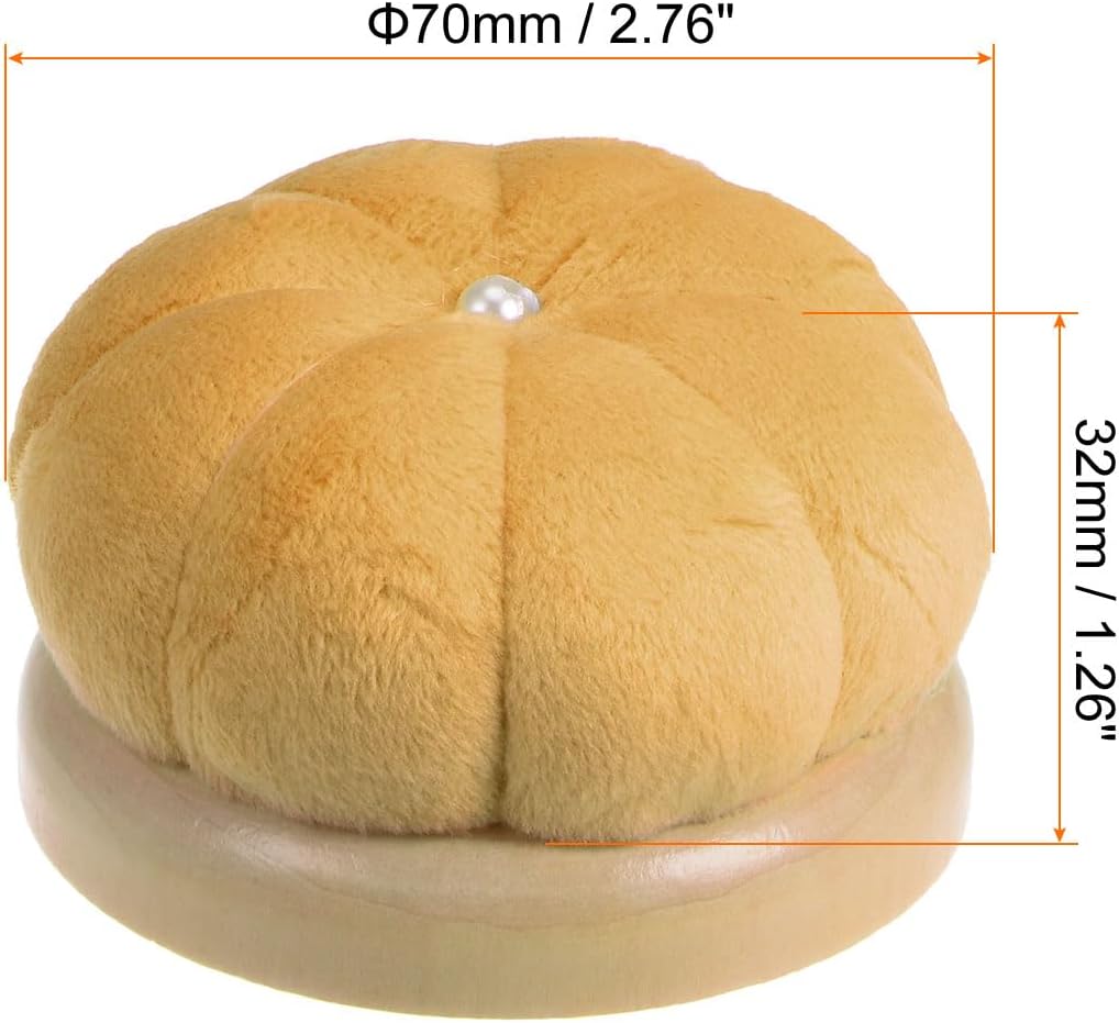 HARFINGTON Wooden Base Needle Pincushions Japanese Style Pin Cushions Round Pin Cushion Needle Holder for Sewing Quilting Needlework DIY Crafts, Khaki