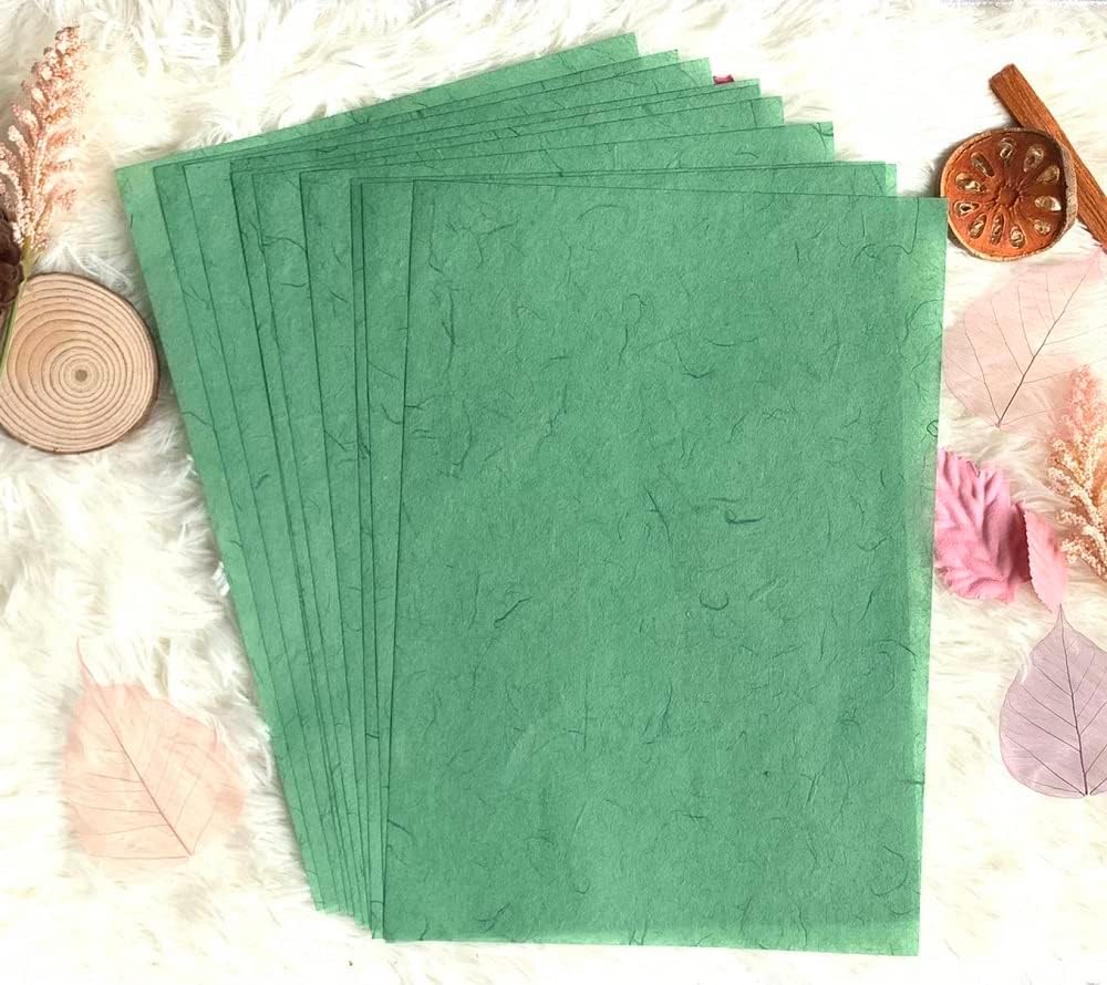 50 Sheets A4 Natural Fiber Mulberry Tree Mulberry Paper Sheets Art Tissue Washi Paper Design Craft Art Origami Suppliers Card Making DIY Crafts (Green Tone, A4)