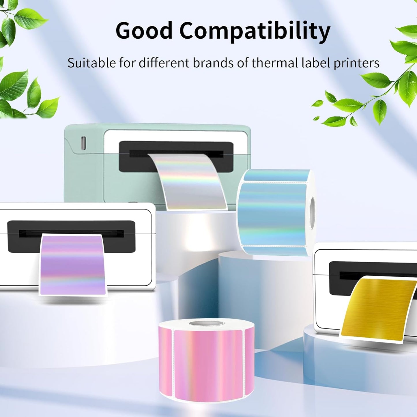 Square Thermal Labels Stickers 3" x 3", Holographic Square Thermal Stickers Labels, Glitter Self-Adhesive Direct Thermals Label for Small Business- Holographic Silver