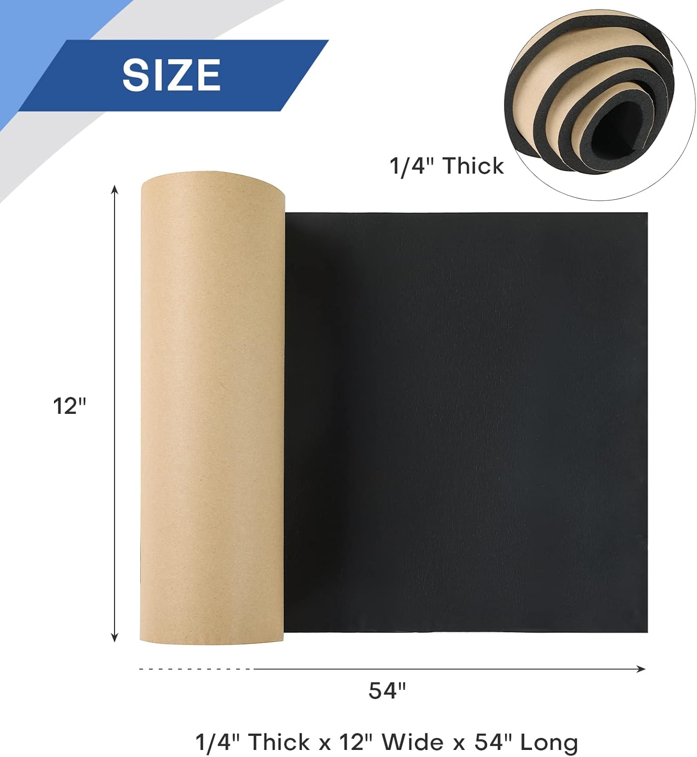 MYFULLY Sponge Neoprene Roll with Adhesive, Waterproof Foam Rubber Sheet Cut to Multiple Dimensions and Lengths for Shock Pad, Gaskets, DIY, Crafts (1/4" Thick x12 Wide x 54" Long)