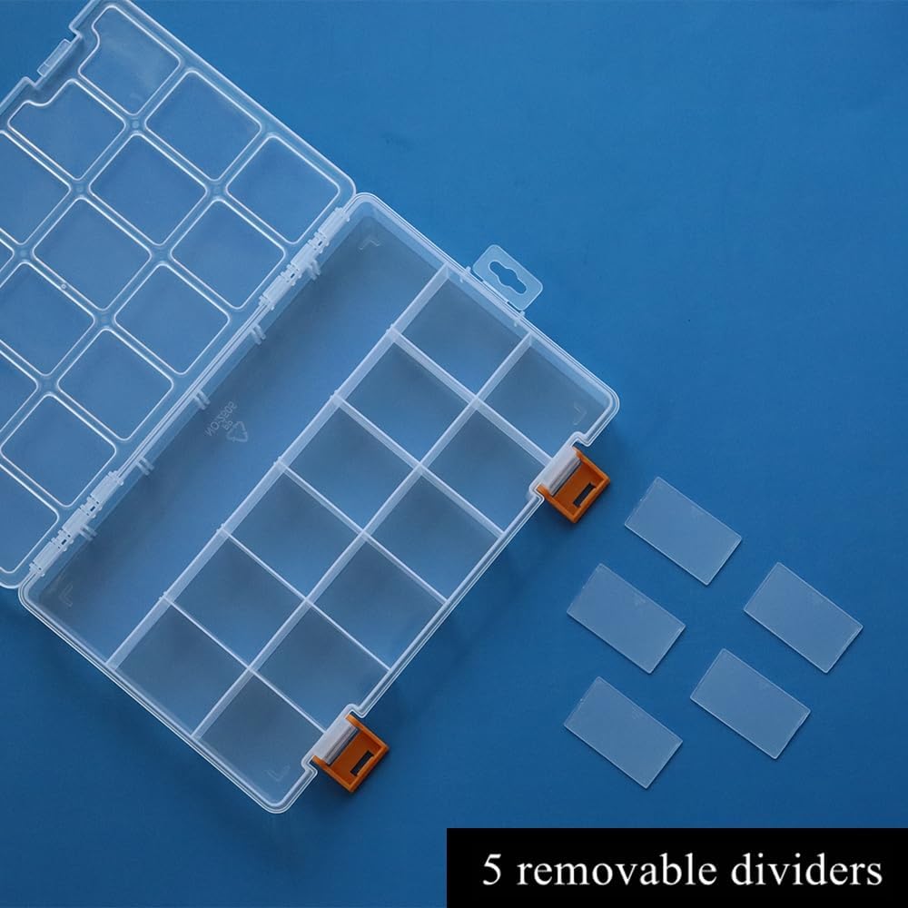 BangQiao 4 Pack 18 Grids Clear Plastic Storage Box with Dividers, Transparent Organizer Container Case for Small Parts, Bead, Button, Jewelry, Diamond, Craft Supplies,Sewing Kit, DIY Accessories